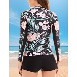 Maeau Women Swimwear Boyshort Tankini Swimsuits Two Piece Surf Suit Athletic Bathing Suit Long Sleeve Ladies Rash Guard Sun Protection Beachwear Quick Dry Pink/Red