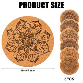 Cork Trivet, 19 cm Diameter, Round Cork Coasters, Round Coasters, Heat Resistant Coasters, Non-Slip Pot Table Protector, Mat for Pots, Glasses, Bowls, Vases (6)