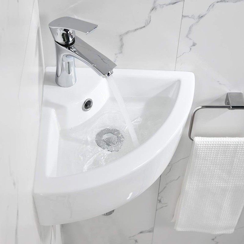 Wall Mount Corner Bathroom Sink with Faucet-Bokaiya 18x13 Inch Small