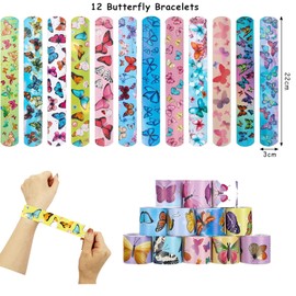 Yhjxly Pack of 36 Butterfly Party Bags, Butterfly Velcro Fairy Snap Key Ring Face Stickers for Children Girls Butterfly Party Decoration Birthday Gifts