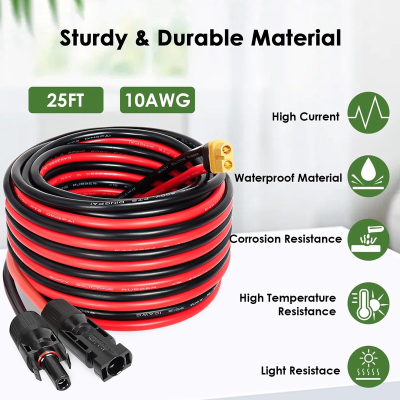 MOOKEERF Solar to XT60 Extension Cable 10AWG 25FT Solar Connector