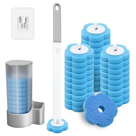 Juego de Cepillo Desechable para Inodoro con 30 Cabezales Repuesto + Soporte - Cepillo Limpiador para Inodoro Montado para Baños - Trae tu Propia Solución Limpiadora(con Ganchos para Pared) (A)