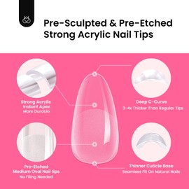 Beetles Tipex Instant Apex Nail Tips Kit, Oval Medium 224Pcs 16 Sizes Pre-Building & Pre-Etched Gel Nail Tips Thicker Acrylic Nails False Nail Extension with Uv Nail Glue Nail Lamp for Flat Nails