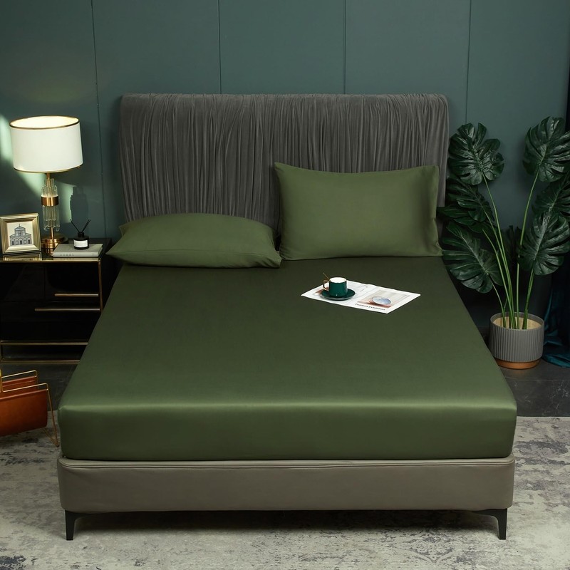 Bamboo Fitted Sheet 200 x 200 cm Green Olive Green