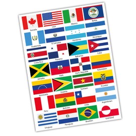 28 Country Flags Set on 2 DIN A4 Sheets Each Flag 4.9 x 3.3 cm Sticker for Model Making Bicycle Car Motorcycle Decoration Countries R108 (Panamericana)