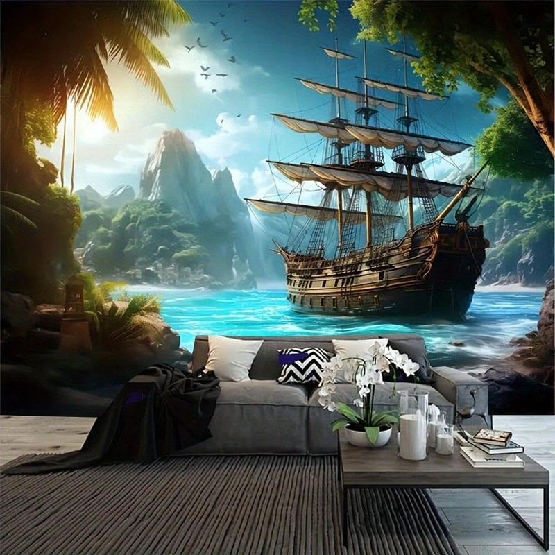 FENDROM Nautical Tapestry Decor Ghost Sailboat Wall Art Aesthetics Pirate