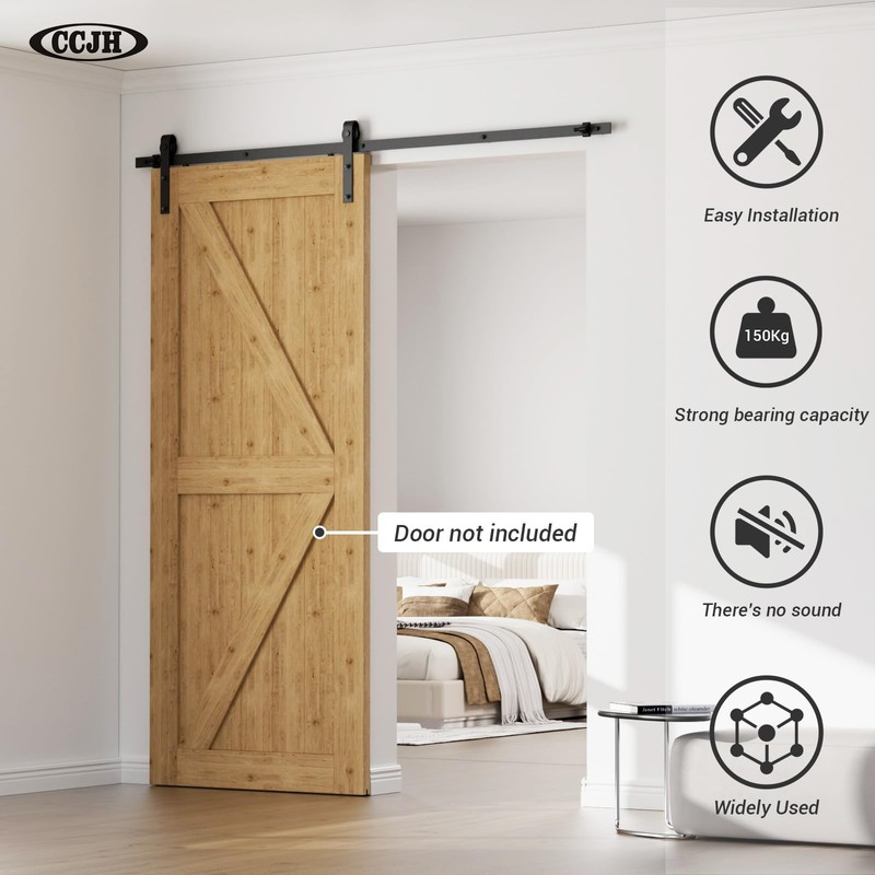 CCJH Barn Door Hardware Kit 4FT Sliding Track Heavy Duty