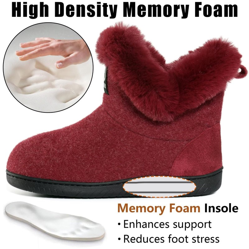 GURGER Felt House Boots Women's Plush Lined High Slippers Size