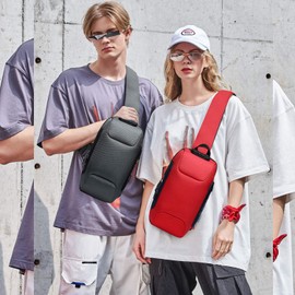 FANDARE Men's Shoulder Bag Chest Bag with Password Lock, USB, Reflective Stripes, Shoulder Bag, Backpack, Sports Bag for Adventure, Travel and Jogging, Waterproof Polyester, Grey A, Unique