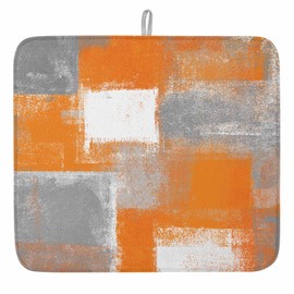 Debedcor Burnt Orange Dish Drying Mat for Kitchen Counter, Grey Geometric Color Block Microfiber Rack Pads, Modern Oil Painting Abstract Art Absorbent Dish Bottle Drying Mat, 16 Inch x 18 Inch