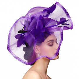 TS Fascinators Hat Mesh Floral Feather Fascinator Headband for Wedding Cocktail Tea Party or Special Occasion, Purple, One Size