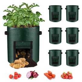 LITLANDSTAR 6 Pack Potato Grow Bags, 10 Gallon Grow Bags Garden Planting Bags with Flap Windows and Handles, Vegetable Grow Bags for Potato, Onion, Tomato, Carrot (Green)