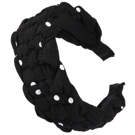 NARUNING 1-Pack Polka Dot Print Cross Bbraided Cloth Headband, Fashion Hairbands, Women's High Elastic Headbands, Simple Headwear Accessories for Women and Girls (Polka Dot-Black, One Size)
