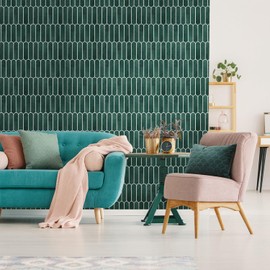 Commomy Matte Peel and Stick Backsplash - 10 Sheets of 11.8" x 11.8" - 3D Green Peel and Stick Tile for Kitchen and Bathroom Matte PVC Wall Tiles Interior Renters,RV,Bedroom,Living Room