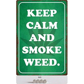 Blechschild 20x30cm gewölbt incl. 4 Magneten Keep Calm and Smoke Weed Deko Geschenk Schild