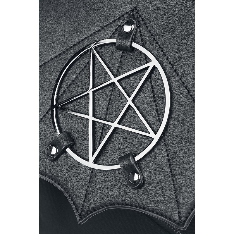 Banned Moloch Pentagram Backpack Batwing Gothic Faux Leather Canvas Bag,