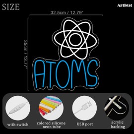 Artlast Atoms Neon Sign, Dimmable Atoms Room Decor, Science Decor for Classroom LED Blue Neon Light for Bedroom, Dorm, Gaming Room