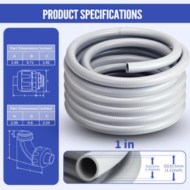 AISIMEE Liquid Tight Conduit 1inch 100FT,Flexible Non-Metallic Liquid Tight Flex Electrical Conduit and Connector Kit with 5 Straight and 3 90-Degree Conduit Connector Fittings