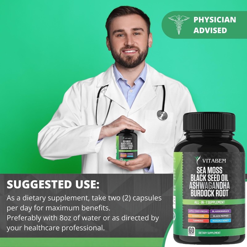 Sea Moss Black Seed Oil Ashwagandha Turmeric Bladderwrack Burdock Root