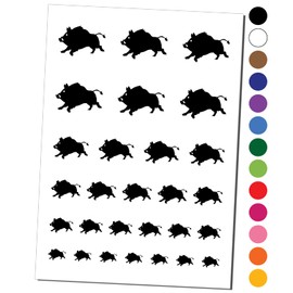 Wild Boar Pig Swine with Tusks Temporary Tattoo Water Resistant Fake Body Art Set Collection - Black (One Sheet)
