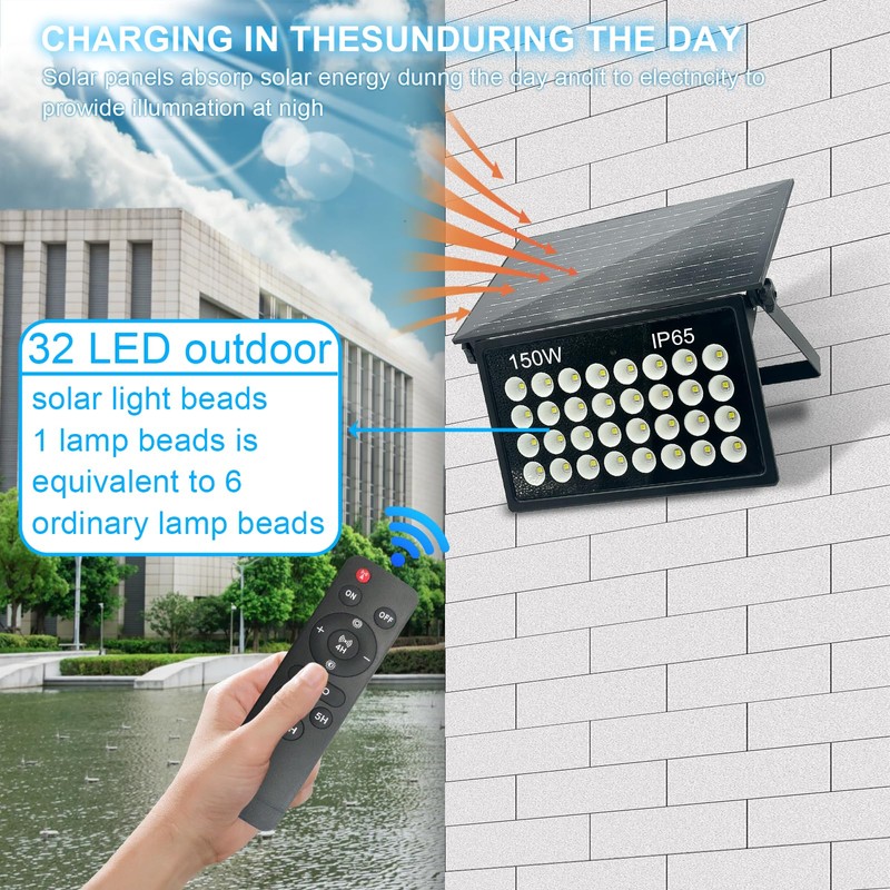 Indmird 150W Solar Security Lights, Solar Flood Lights, Solar Lights