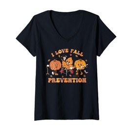 Womens Groovy Retro I Love Fall Prevention Fall Physical Therapy V-Neck T-Shirt