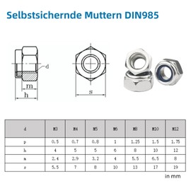 WZHUIDA Pack of 20 Hex Nuts M6, Locking Nuts DIN985 Stainless Steel Standard A2 V2A M6 Nut, Hexagonal Stainless Steel Nut Stop Nuts Lock Nuts, Self-Locking Nuts Stop Nut