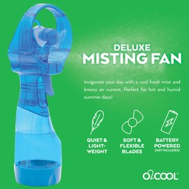 O2COOL Deluxe Handheld Battery Powered Water Misting Fan (Light Blue) 2 Pack