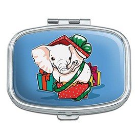 White Elephant in Present Gift Box Holiday Christmas Rectangle Pill Case Trinket Gift Box