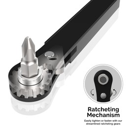 NEIKO 03044A 1/4-Inch Drive Mini Ratcheting Screwdriver and Bit Set | 8-Piece Set | Cr-V Steel | Pocket Size | 90 Degree Screwdriver | Low Profile | Close Quarter | Right Angle Offset Screwdriver | Phillips, Slotted, and Torx Star