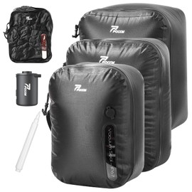 POIXM Vacuum Bags for Travel with Wireless Pump, 180° Open Zipper, IP67 Waterproof, Reusable Space Saver Compression Bags for Backpack, Suitcase, Home Storage(3 Pack + Pump)