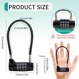 4 Digit Combination Lock for Locker, 6.8 Inch Resettable Combination Padlock with Steel Cable Rope, Waterproof Outdoor Small Cable Lock for Cabinet, Gym, Fence, Toolbox, Luggage (Black)