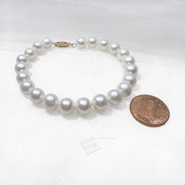AAA Grade Pearls Gold Bracelet, 8-9MM Freshwater Cultured Pearls In 14KT Solid Gold Clasp Bracelet, Real Pearls Bracelet, Gift For Her (7.5, 14K white gold clasp)