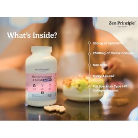 Zen Principle Suplemento de pptidos de colgeno marino en polvo con OptiMSM. Clnicamente probado para el cuidado de la piel. Pescado silvestre, sin... 