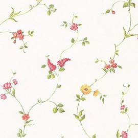 Manhattan comfort NWFK26958 Palmetto Series Vinyl Floral Trail Design Large Wallpaper Roll, 20.5" W x 32.7' L, Red/Pink/Yellow/Green/Off White