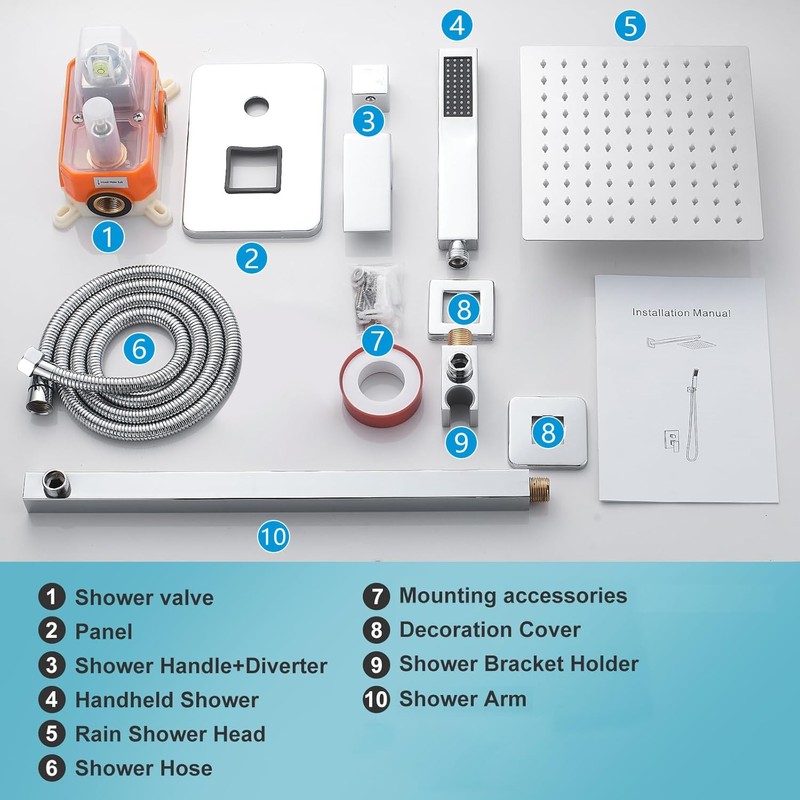 RTOBWEYE 10 Inch Shower Faucet Set, Wall-Mounted Rainfall Shower System