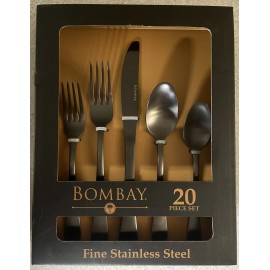 Bombay GENEVA 20 pc Fine Stainless Steel Black Flatware Set Service for 4