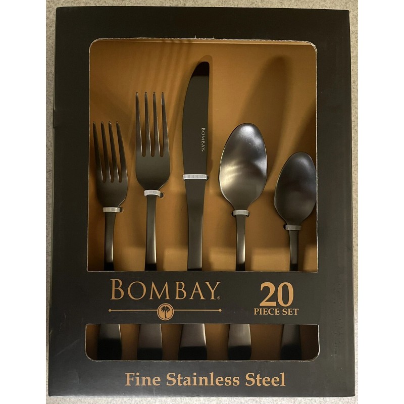 Bombay GENEVA 20 pc Fine Stainless Steel Black Flatware Set