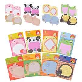 ASIRYVA 24 Pack Cute Sticky Notes Set - Cartoon Animal Sticky Notes Mini Notebooks for Party Bags - Small Eco Party Bag Fillers for Kids Animal Designs Shaped Post It Notes(8 Styles)