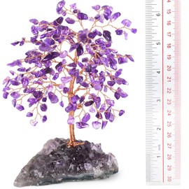 MASGEMES Chakra Gemstone Crystal Tree of Life,Natural Green Aventurine Jade Tree with Amethyst Cluster Base,Feng Shui Decor Bonsai Money Tree,Home Decor for Luck and Wealth 5.5"-6.3"