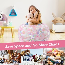 decalsweet Bean Bag Children's Toy Stuffed Toy Storage, Large Size Cuddly Toys Storage for Girls Boys Storage Organiser Storage Children's Room Unicorn Soap Bubbles (Bag Only
