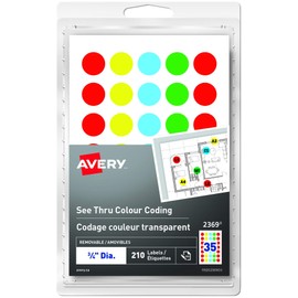 Avery 2369 See Thru Colour Coding Round Labels, 3/4" Diameter, Dots, 210/Pack
