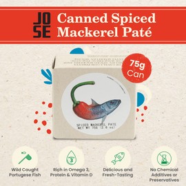 Canned Spiced Mackerel Paté by Jose Gourmet, Wild Caught Portuguese Mackerel, Canned Fish Paté | Omega 3, Fair Trade | 75g Can
