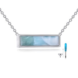 Larimar Bar Choker Necklace for Women Girls Sterling Silver Necklace Birthday Gifts for Women (larimar urn)