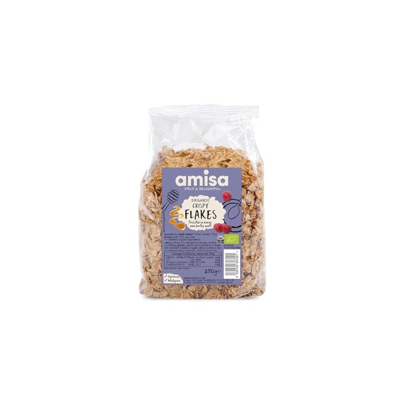 Amisa Organic Spelt Crispy Flakes, 250g - Lightly Toasted &