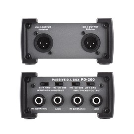 Btuty 2 Channels Passive DI-Box Unit Hum Eliminator 1/4'' instrument Direct Box to XLR Professional Impedance Transform Audio Isolator DI Direct Box