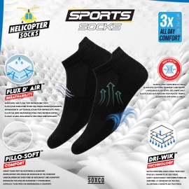 SOXCO Men's Ankle Socks 10-Pack Low Sports Cushioned Socks Men Women, Pack of 10 Pairs (Size: 9-12, Black)