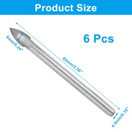 Piutouyar Round Shank Triangle Head Drill Bit, 6 Pack 6 mm Tip Diameter Drill Bits Set for Concrete, Tile, Glass, Ceramic, Brick, Wood