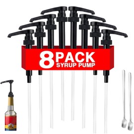 8 Packs Black Coffee Syrup Pump Dispenser, Compatible with 25.4 Oz/750ml Bottles, Great for Home & Coffee Bar Drinking Mixes, Tea, Beverage, Cocktails, Plus Spoons(5.23")
