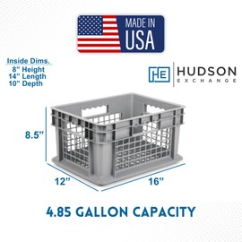 Hudson Exchange 12 x 16 x 8 (4 Pack) Mesh Straight Wall Handled Storage Container Tote, Gray
